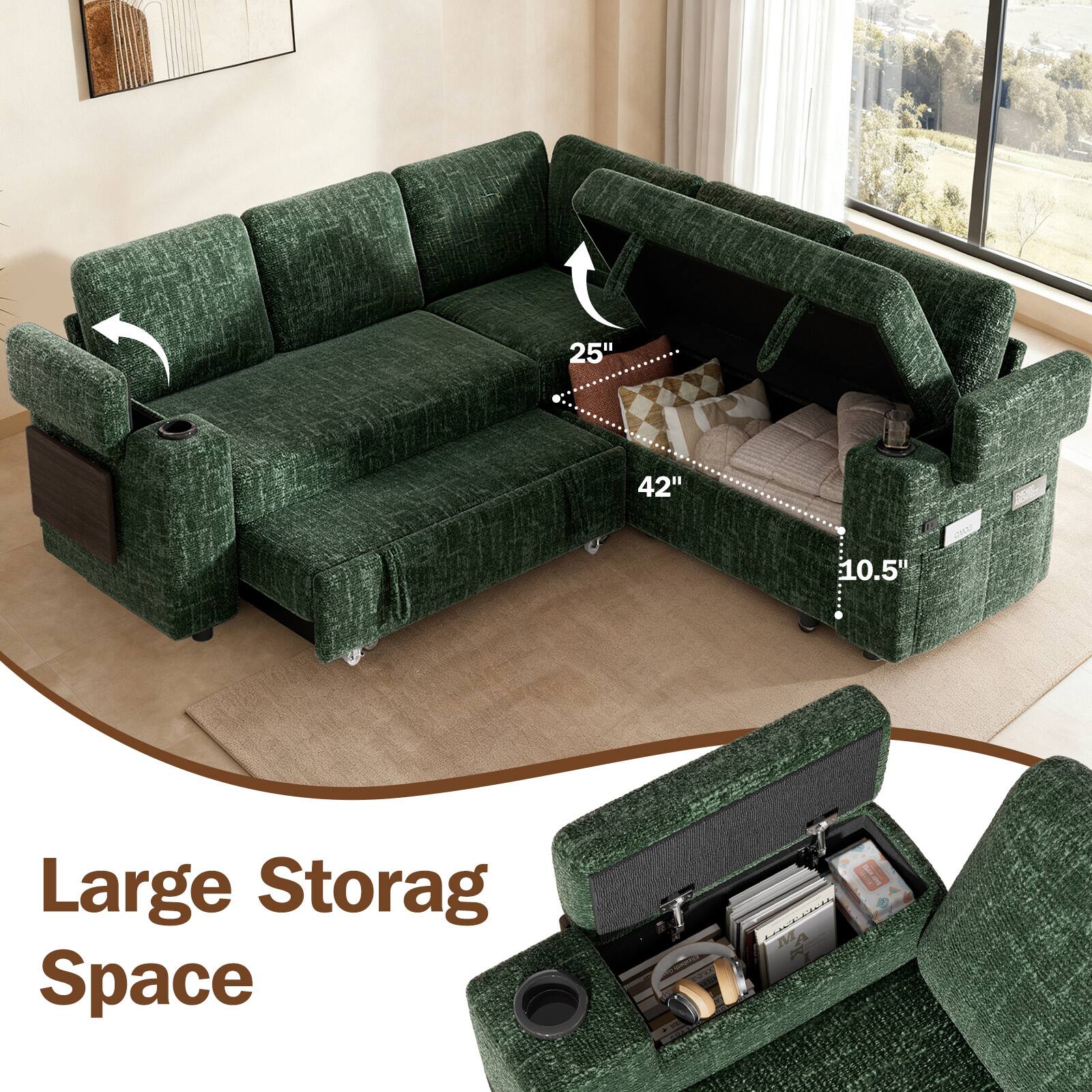 25" 42" 10.5" Large Storage Space