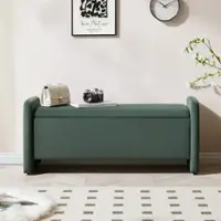 Pinmoco - Rectangular Corduroy Upholstered Ottoman Bench with Storage - Olive Green - Front_Zoom