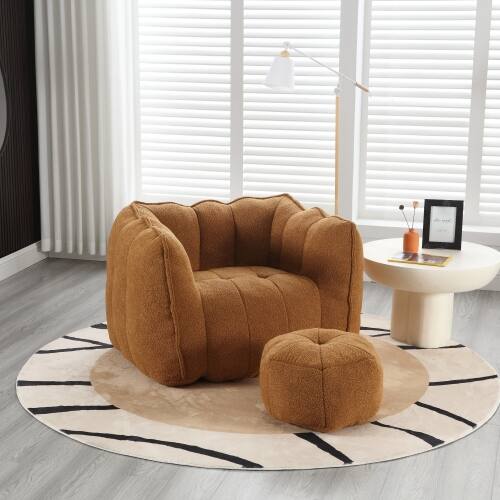 Alt View 10. GOODSILO - Premium Square Bean Bag Sofa with Footstool for Ultimate Relaxation in Living Room and Bedroom - Khaki+Yellow.