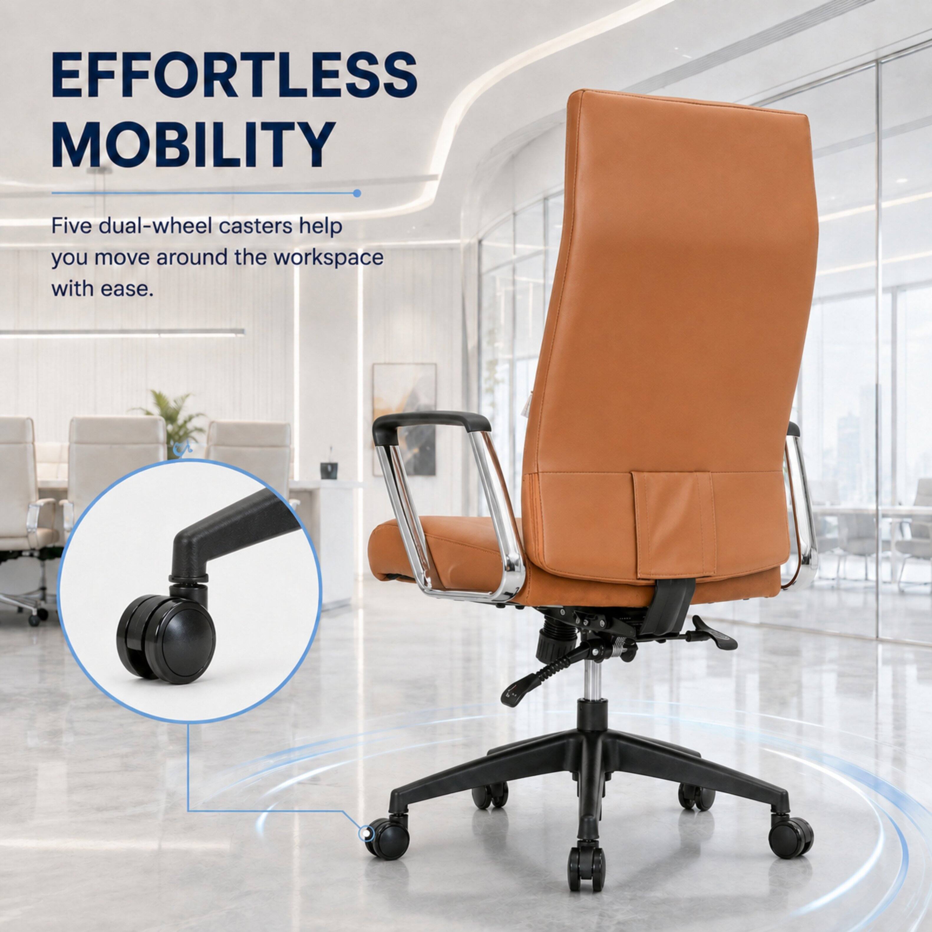 EFFORTLESS MOBILITY  
Five dual-wheel casters help you move around the workspace with ease.