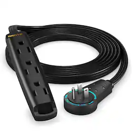 Maximm - 6 Ft 360° Rotating Flat Plug Extension Cord with 3 Outlets on One Side, Space-Saving Design, UL-Certified - Black
