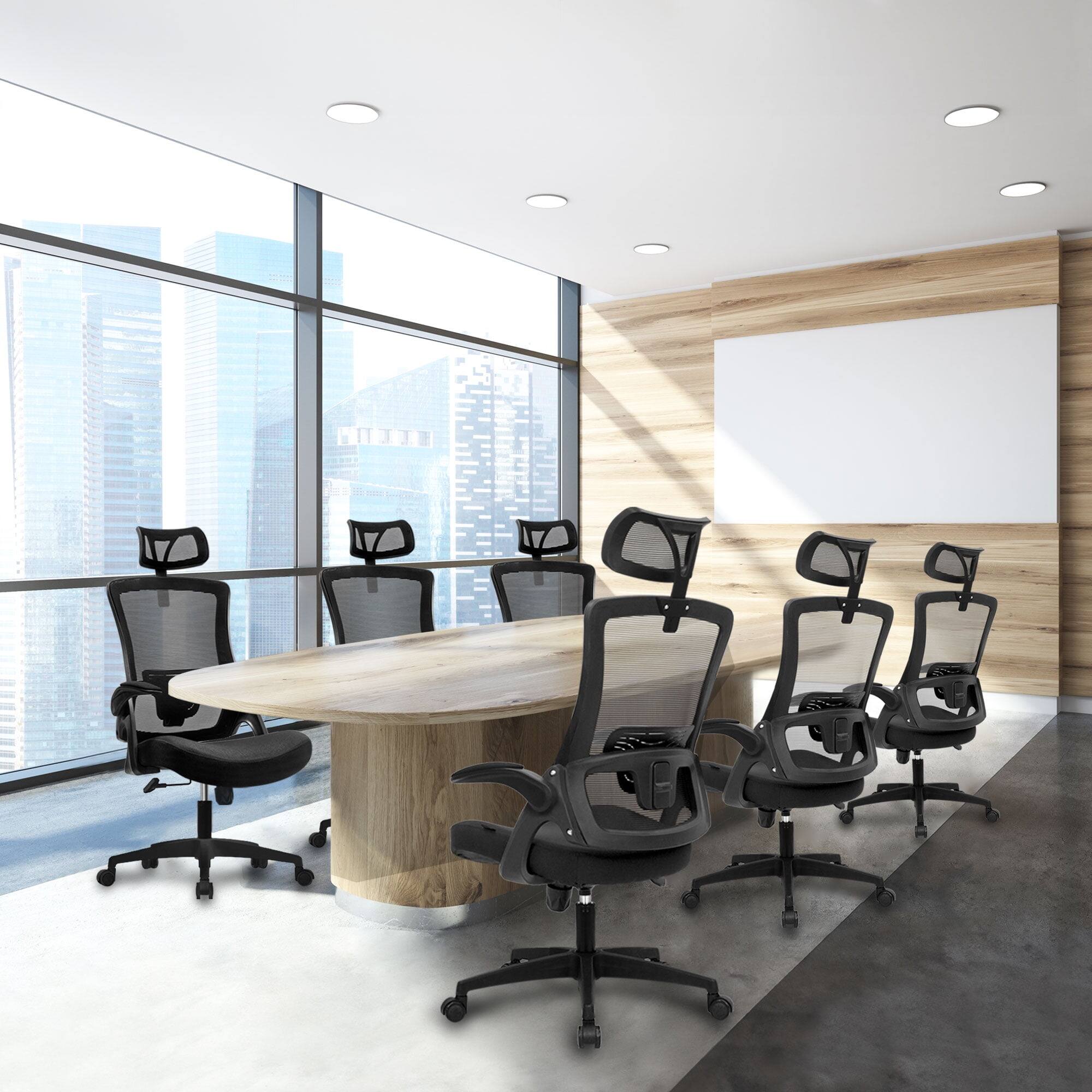 Angle. Neo Chair - Office Desk Chair Computer High Back Support Mesh Comfy Adjustable Ergonomic Headrest Lumbar Rolling Flip-up Armrests - Plastic Base-Black.