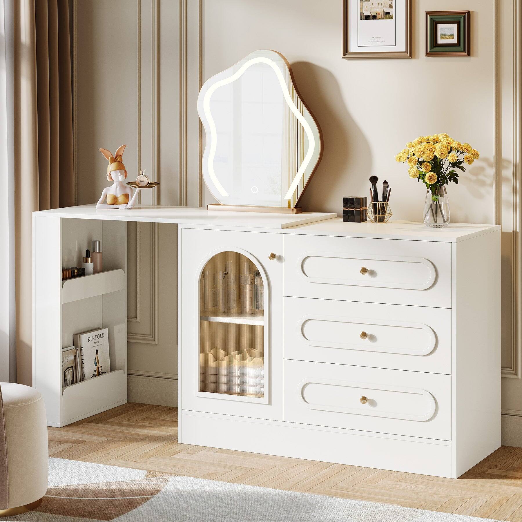 Angle. Tribesigns - Office Work Desk with Storage Drawers, for Writing and Everyday Work in Home Offices and Shared Workspaces - Cream.