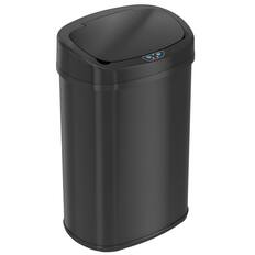 Front. iTouchless - iTouchless 13 Gallon Oval Stainless Steel Sensor Kitchen Trash Can with AbsorbX Odor Filter - Black.