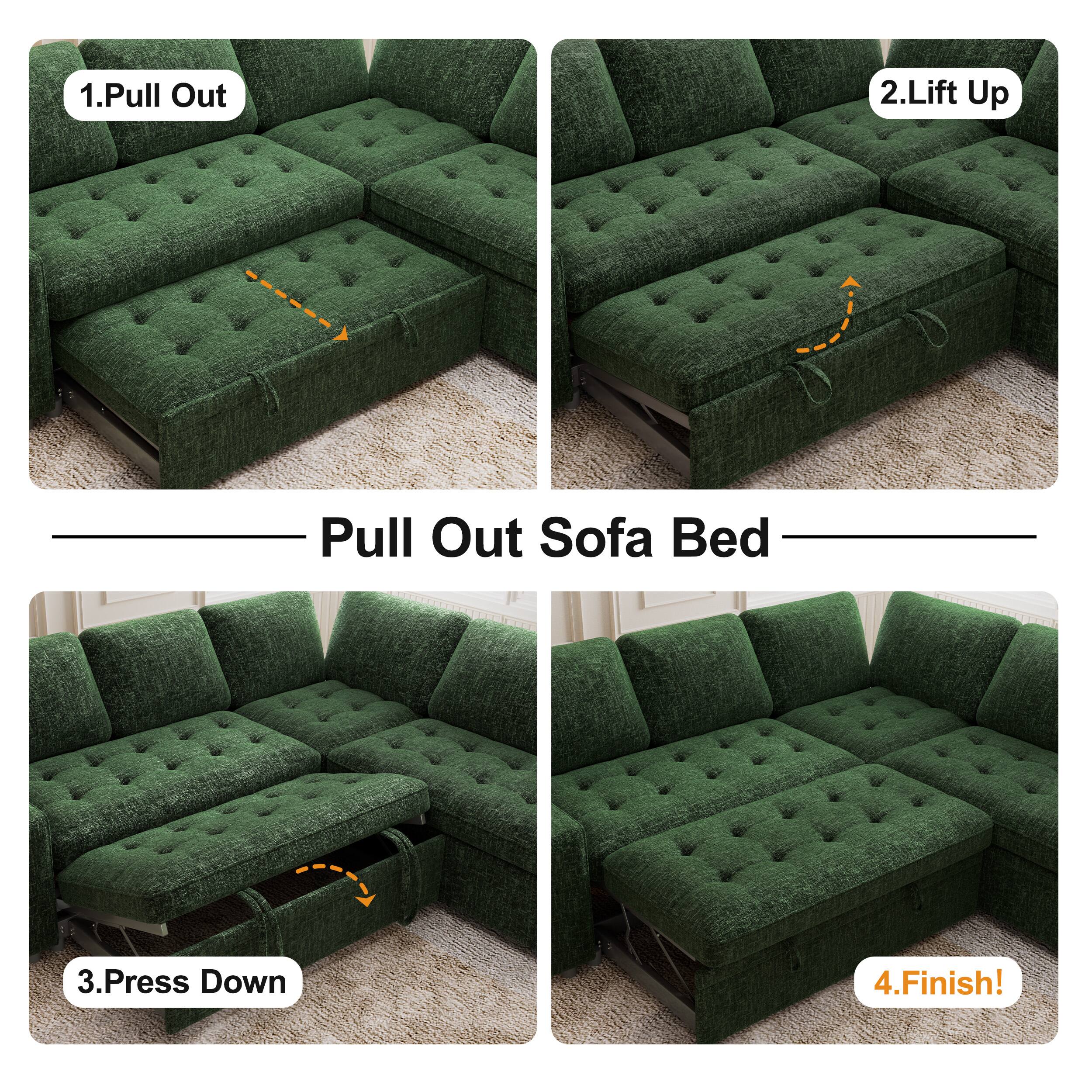 1. Pull Out  
2. Lift Up  
3. Press Down  
4. Finish!  

Pull Out Sofa Bed