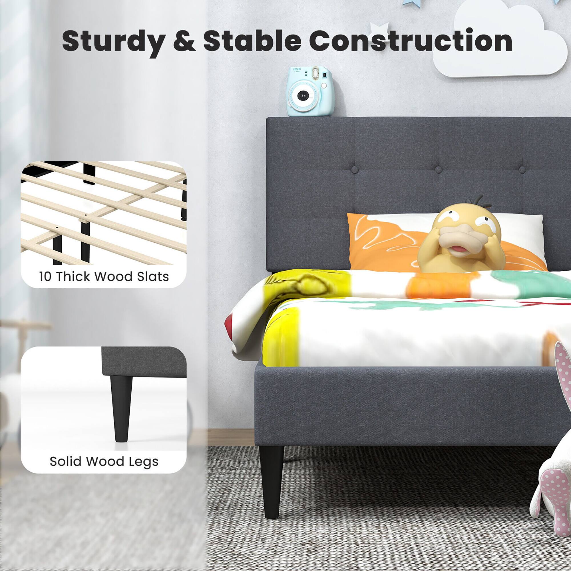 Sturdy & Stable Construction

10 Thick Wood Slats

Solid Wood Legs