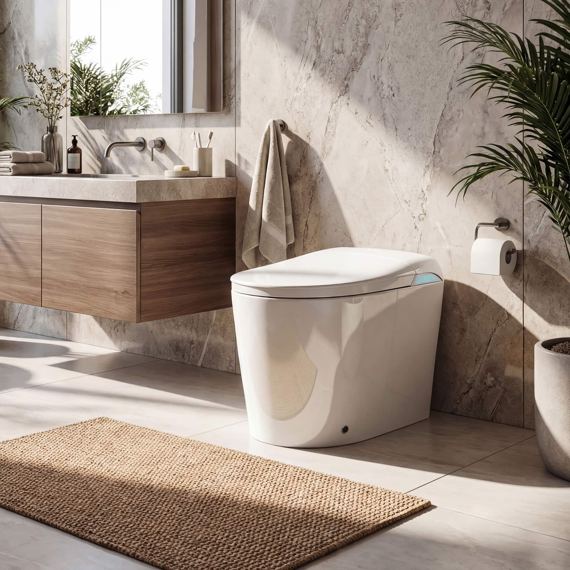 Famapy - Smart Toilet with Foam Shield & Aroma Diffuser-One-Piece Bidet Toilet with Auto Lid Heated Seat Warm Water Wash - White