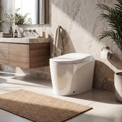 Front. Famapy - Smart Toilet with Foam Shield & Aroma Diffuser-One-Piece Bidet Toilet with Auto Lid Heated Seat Warm Water Wash - White.