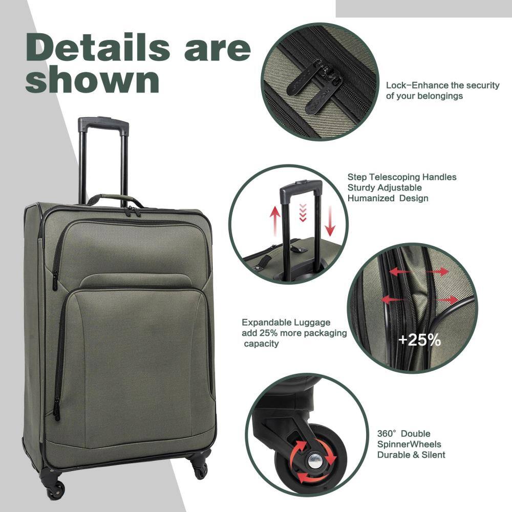 Details are shown

- Lock: Enhance the security of your belongings
- Step Telescoping Handles: Sturdy Adjustable Humanized Design
- Expandable Luggage: add 25% more packaging capacity
- 360° Double SpinnerWheels: Durable & Silent