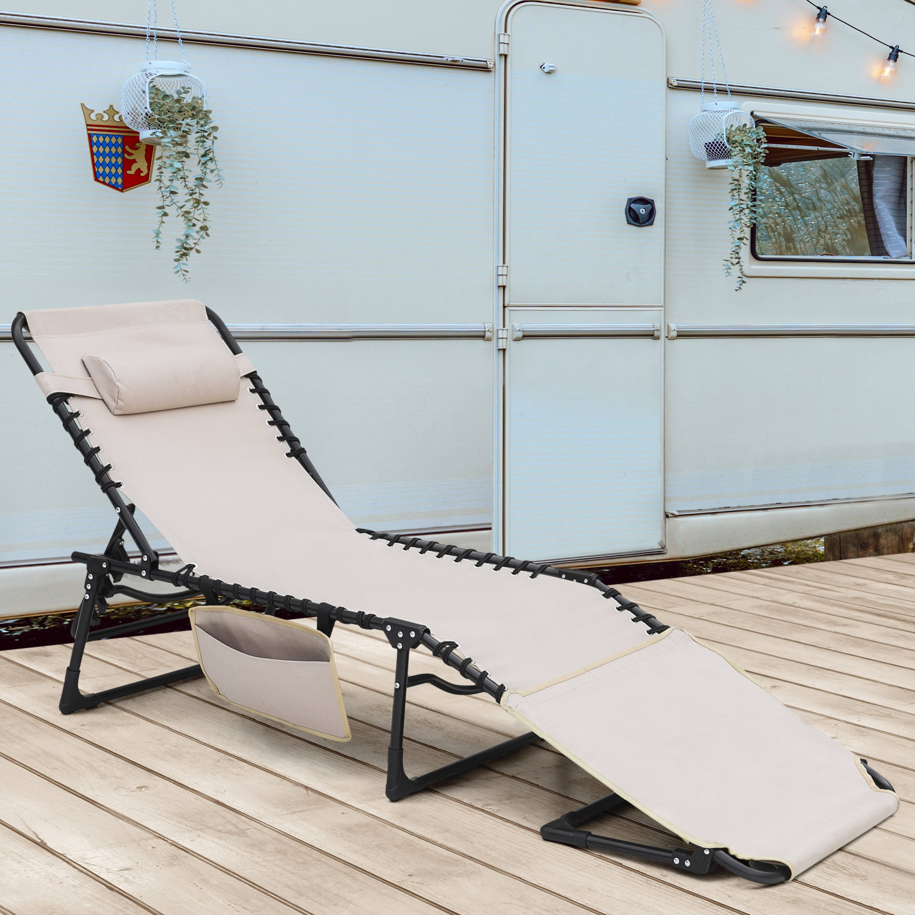 Left. Nuu Garden - Folding Chaise Lounge Chair, 5-Position Adjustable Recliner with Pillow and Face Hole - khaki and black.