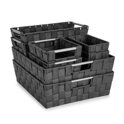 Front. Sorbus - Sorbus Set of 9 Woven Storage Baskets – Mesh Hand-Woven Baskets for Organizing, Fabric Storage Bins for Linen Closet - Gray.