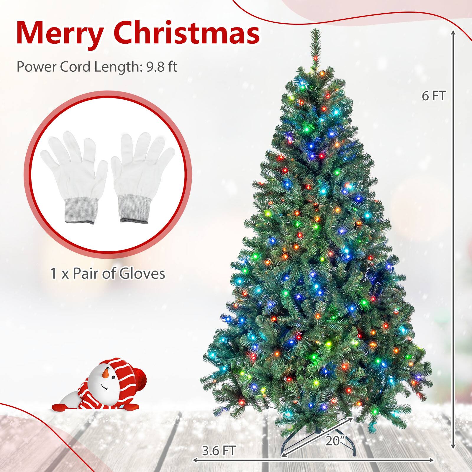 Merry Christmas  
Power Cord Length: 9.8 ft  
6 FT  
1 x Pair of Gloves  
3.6 FT  
20"