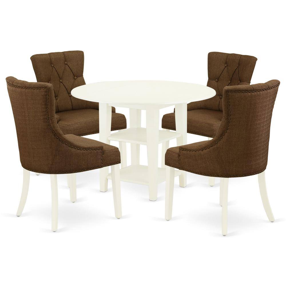 Back. East West Furniture - Dining Room Set Linen White - Brown.