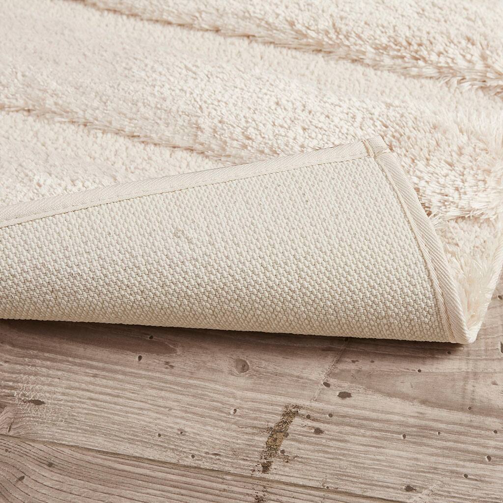 Left. APRILSOUL - Luxury Oeko Tex Certified Stripe Bath Rug 100 Macro Spun Polyester Durable Tufted Construction - Wheat.