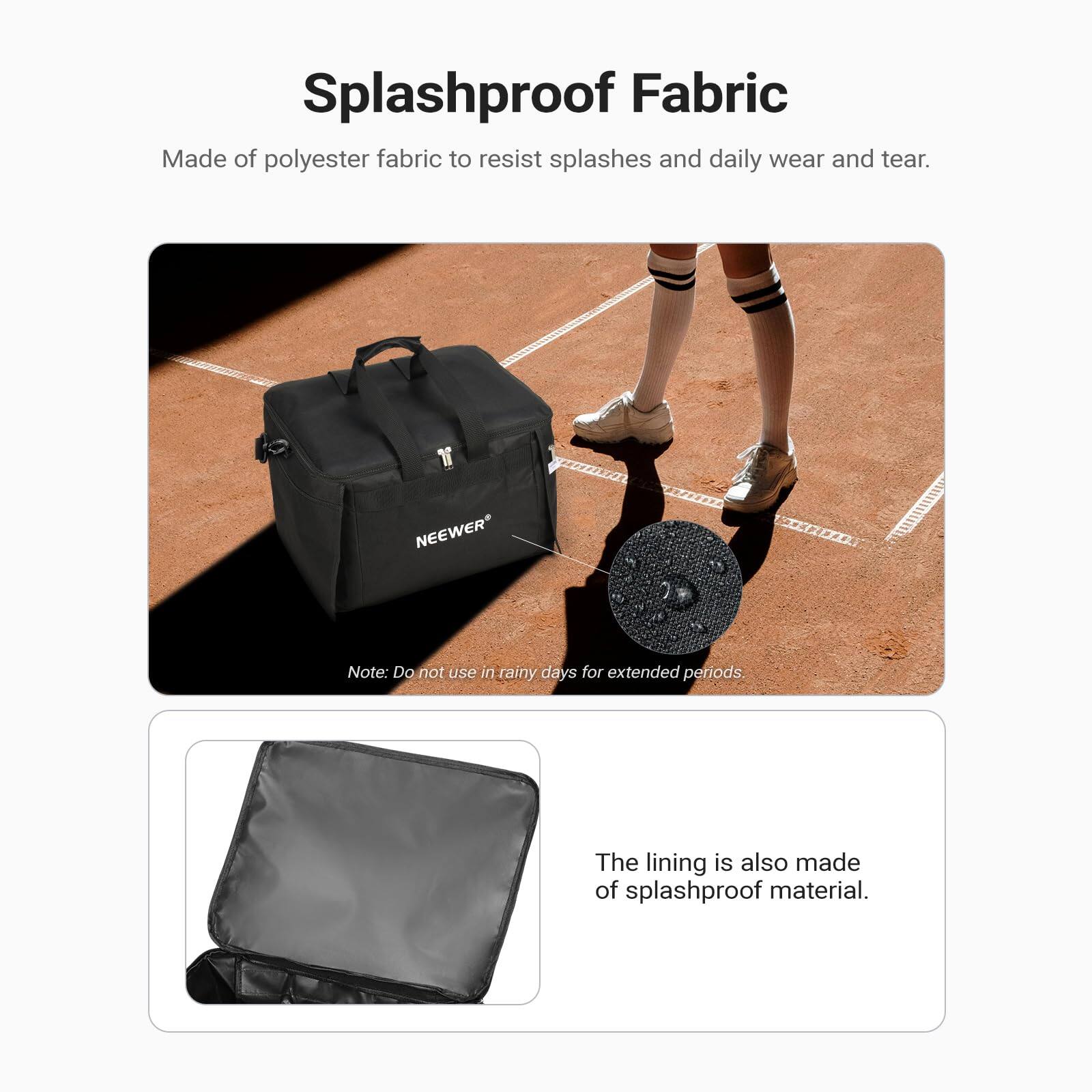 Splashproof Fabric

Made of polyester fabric to resist splashes and daily wear and tear.

Note: Do not use in rainy days for extended periods.

The lining is also made of splashproof material.