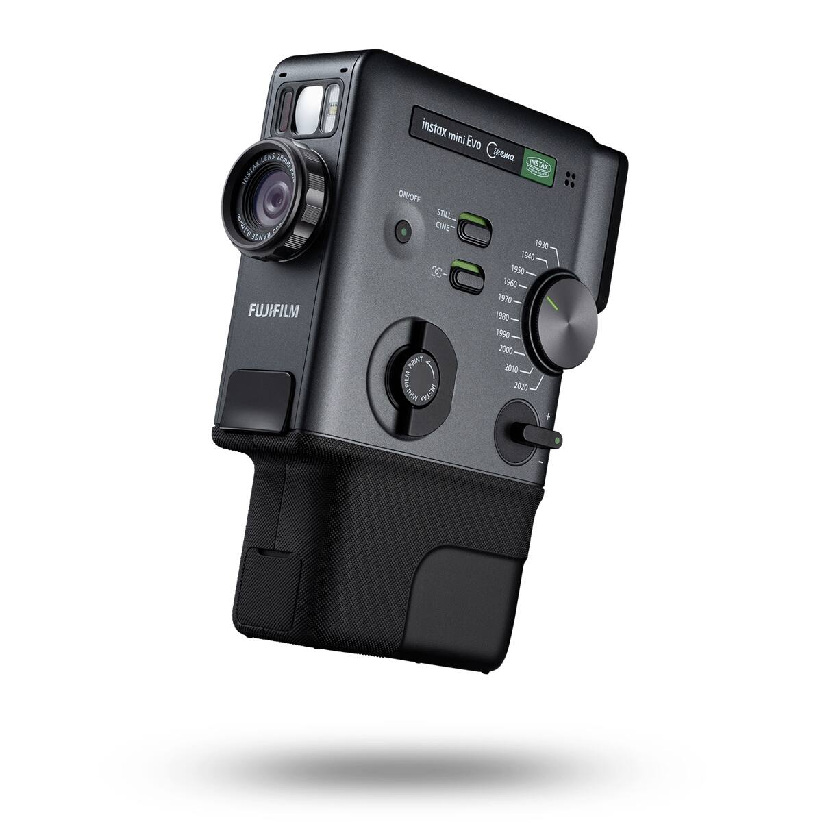 LENS Sture INSTAX RANGE FUJIFILM  
instax mini Evo incina INSTAX ON/OFF STILL_ CINE" 1930 1940 30 1950 1960 1970 1980 1990 2000 PRINT 2010 INNI FILM INSTAY 2020