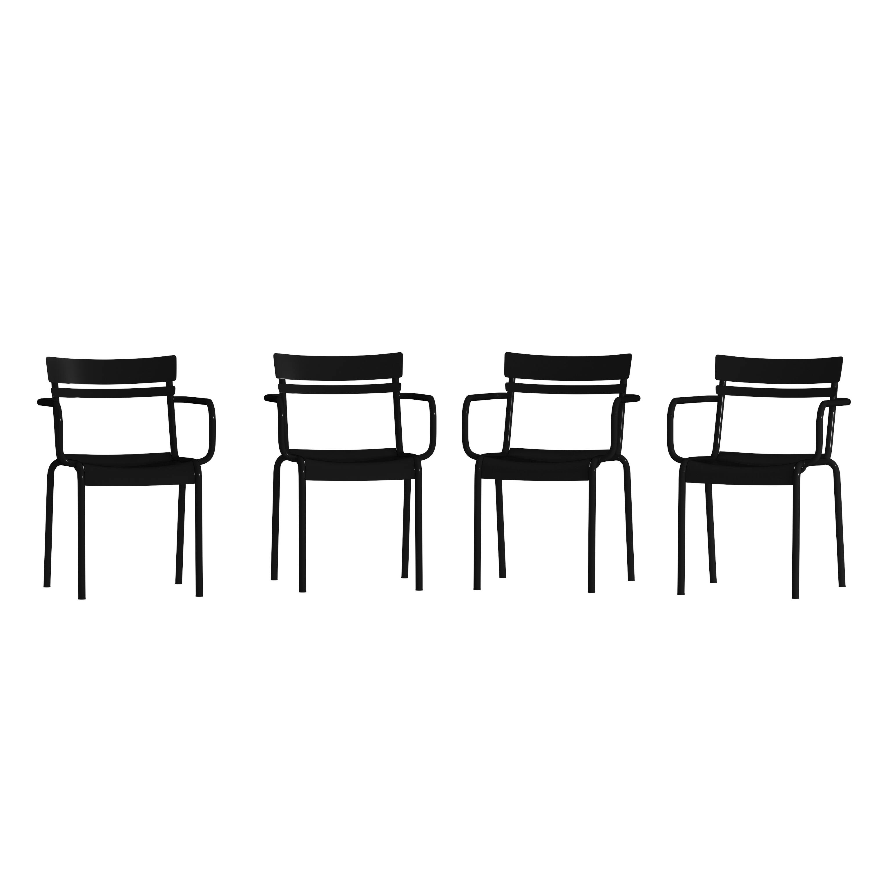 Alt View 1. Emma + Oliver - Rennes Powder Coated Steel Stacking Dining Chair with Arms and 2 Slat Back for Indoor-Outdoor Use - Black.