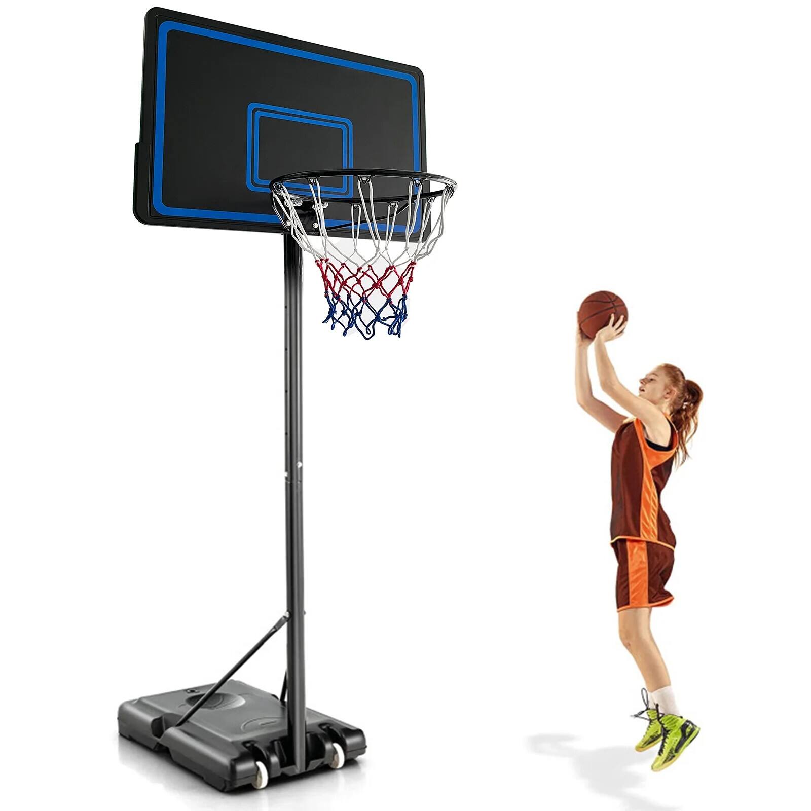 Front. Sugift - Portable Basketball Hoop with Shatterproof Backboard and Ball Storage - Blue.