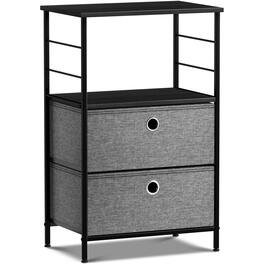 Sorbus - 2 Drawers Nightstand with Shelf - Steel Frame, Wood Top &Fabric Bins -Home, Bedroom, Office & More - Black