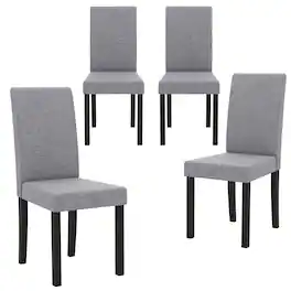 Gymax - Dining Chair Set of 4 Fabric Upholstered Rubber Wood Legs Side Armless Light - Gray