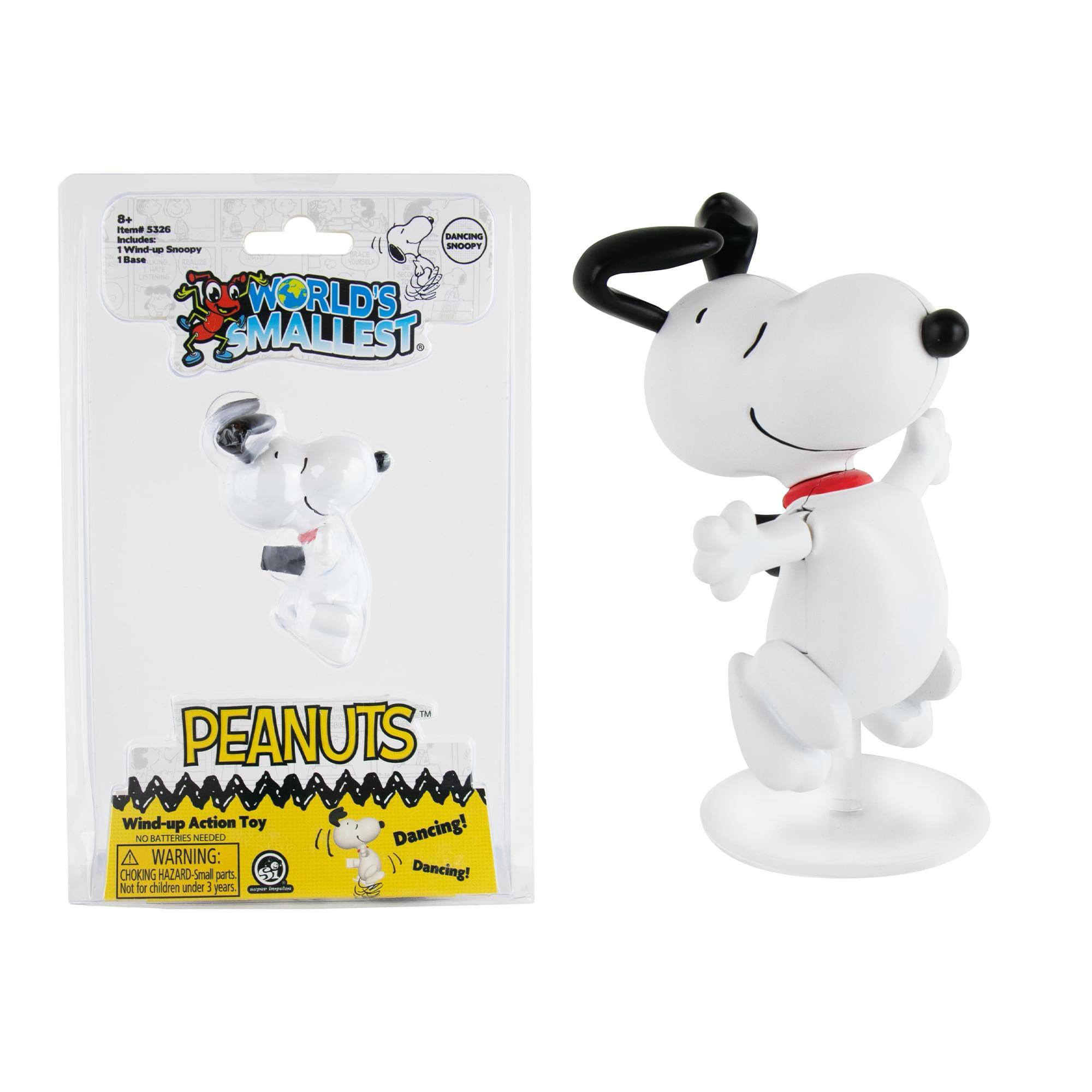 - Item No: 5326
- 1 Wind-up Snoopy
- 1 Base

WORLD'S SMALLEST

PEANUTS

Wind-up Action Toy
NO BATTERIES NEEDED
Dancing! Dancing!

WARNING: CHOKING HAZARD - Small parts. Not for children under 3 years.