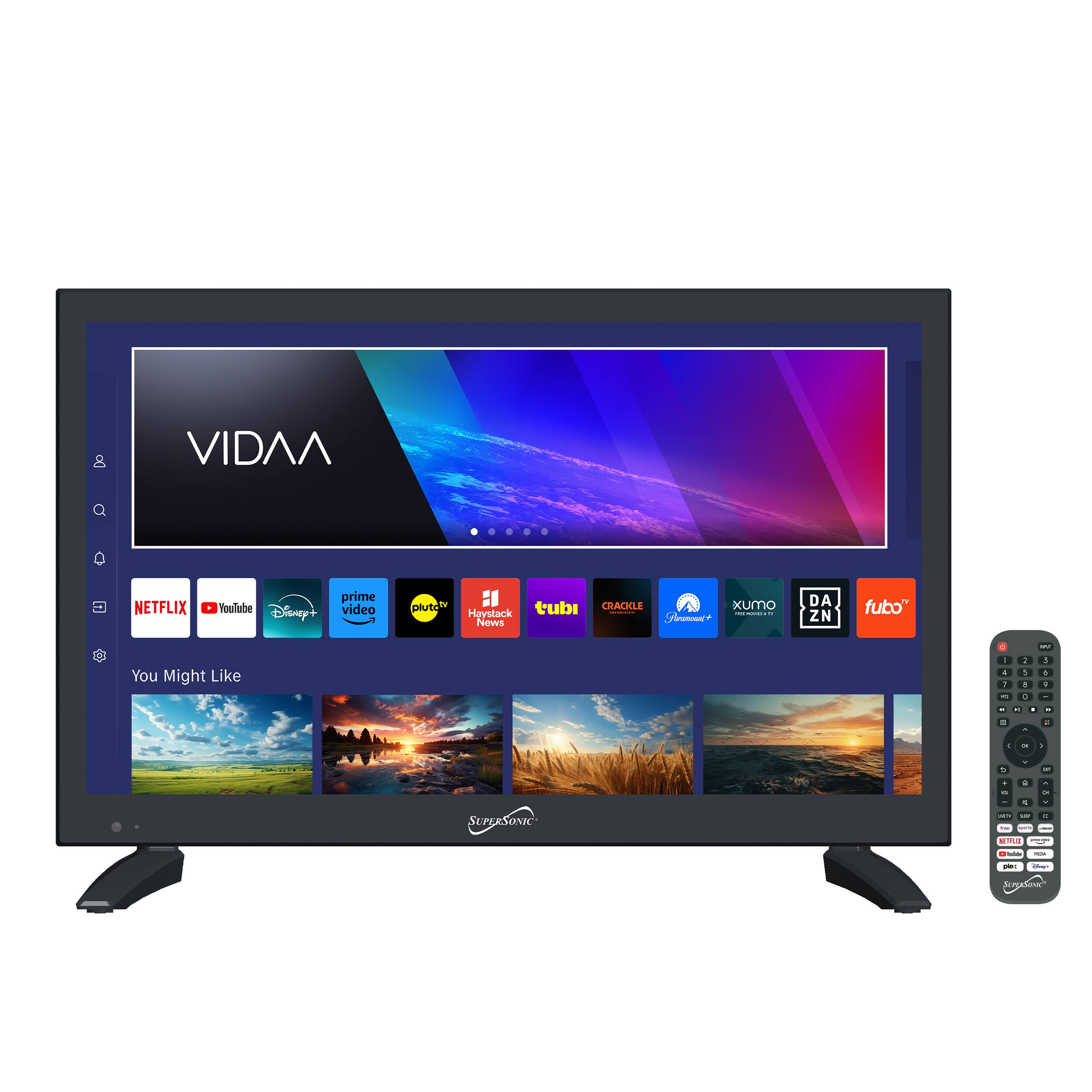 VIDAA NETFLIX YouTube Disney+ prime video piuto : CRACKLE xumo Hoystack tubi I ! I Fome - Nows DA ZN fubo" . - You Might Like . . 1 - - -o -  + A 4 -  - - - - - -  . - . - - + - - - - SUPEESONIC - - - I . I. d -  I - -