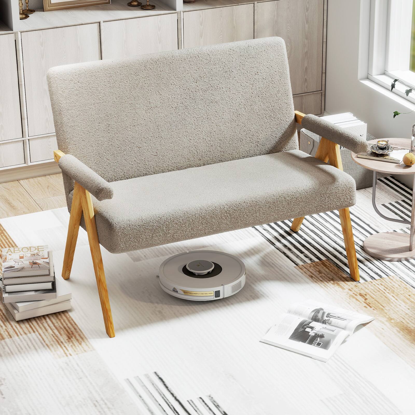 Alt View 1. Gymax - Gymax Loveseat Sofa Upholstered Sherpa Couch w/Armrests & Wooden Legs for Living Room Gray - Gray.