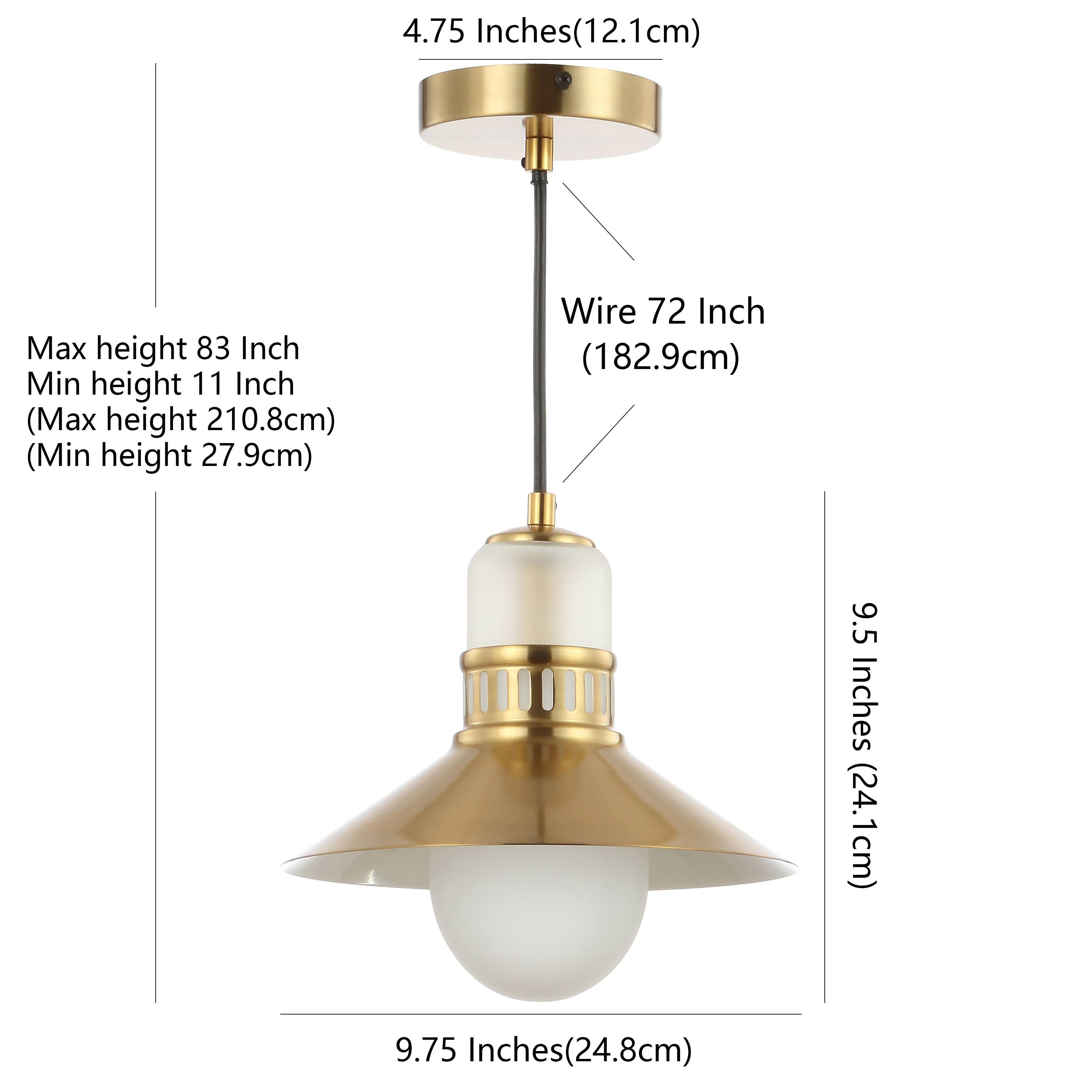 4.75 Inches (12.1cm)  
Max height 83 Inch  
Min height 11 Inch  
(Max height 210.8cm)  
(Min height 27.9cm)  
Wire 72 Inch (182.9cm)  
9.5 Inches (24.1cm)  
9.75 Inches (24.8cm)