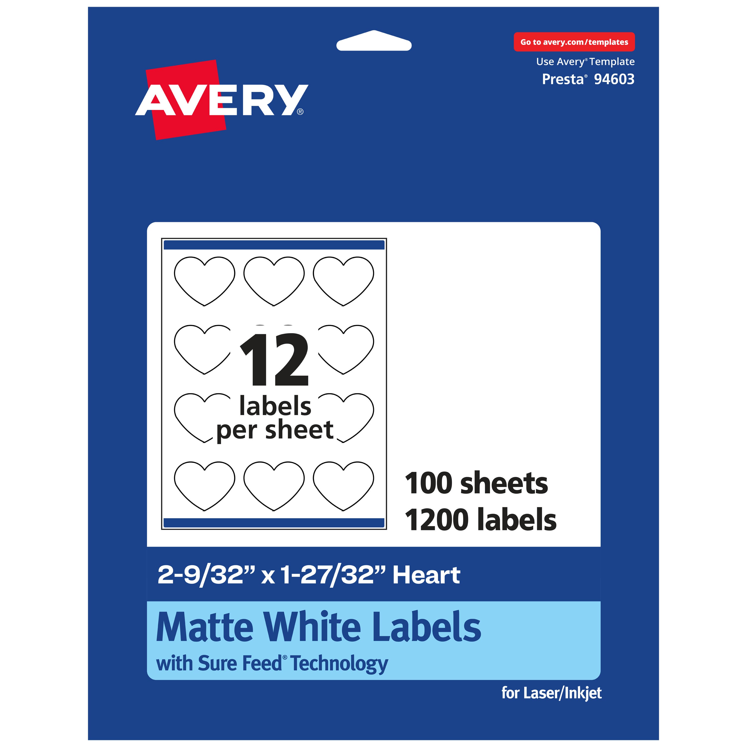 "Avery - Matte Heart Labels, 2-9/32"" x 1-27/32"", 1,200 Labels - White" price history on PriceWatchPro