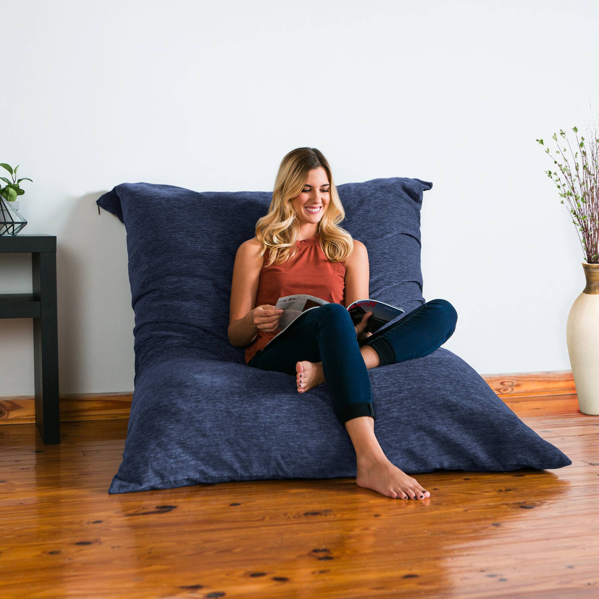 Front. Jaxx - Jaxx Bean Bags Jaxx 5.5 ft Pillow Saxx Bean Bag, Navy Blue - Premium Chenille - Navy.