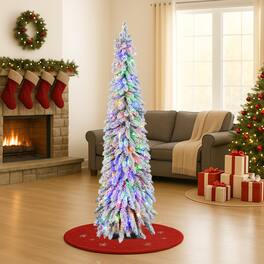 BreeBe - Pre-Lit Pencil Christmas Tree 4FT/5FT/6FT Snowy Slim Design - White