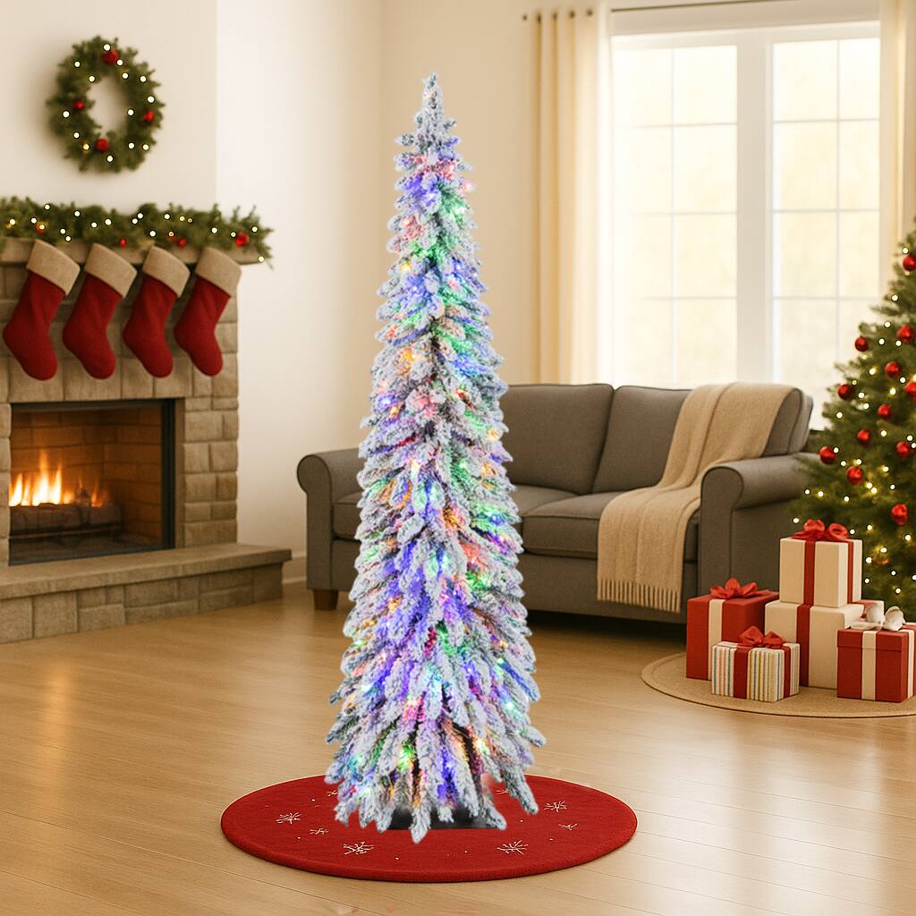 Front. BreeBe - Pre-Lit Pencil Christmas Tree 4FT/5FT/6FT Snowy Slim Design - White.