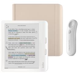Kobo - Libra Colour (White) eReader with White Remote Bundle - 2024 - Sand Beige Notebook SleepCover