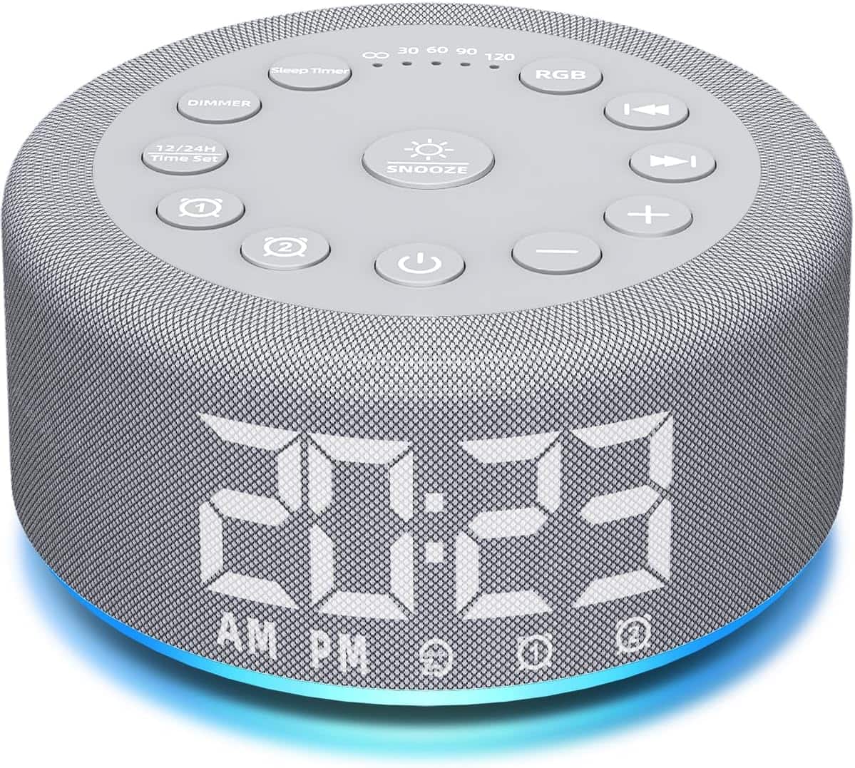 Stamp n Camp - Sound Machine Night Light White Noise Brown Alarm Clock with Dual Alarms Backup Battery 30 Sleeping Sounds for Baby 32 - Grey-F4