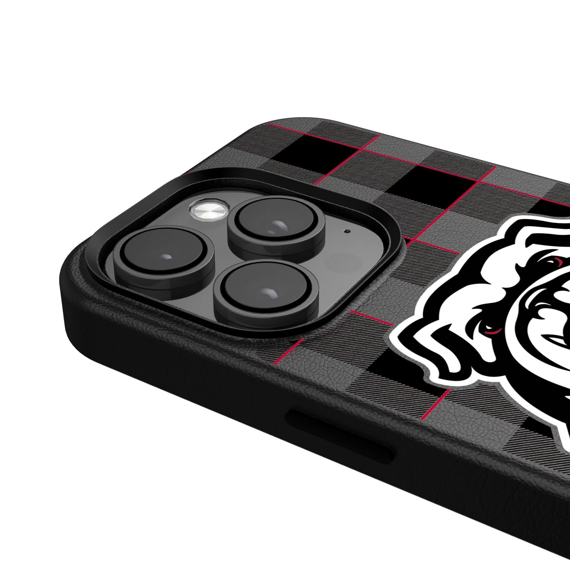 Alt View 3. Keyscaper - Georgia Bulldogs Plaid Magnetic Bump iPhone Case - 15 Pro - Black.