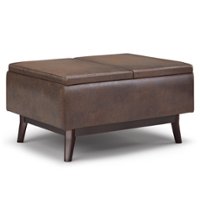 Simpli Home - Owen Tray Top Small Coffee Table Storage Ottoman - Distressed Chestnut Brown - Front_Zoom