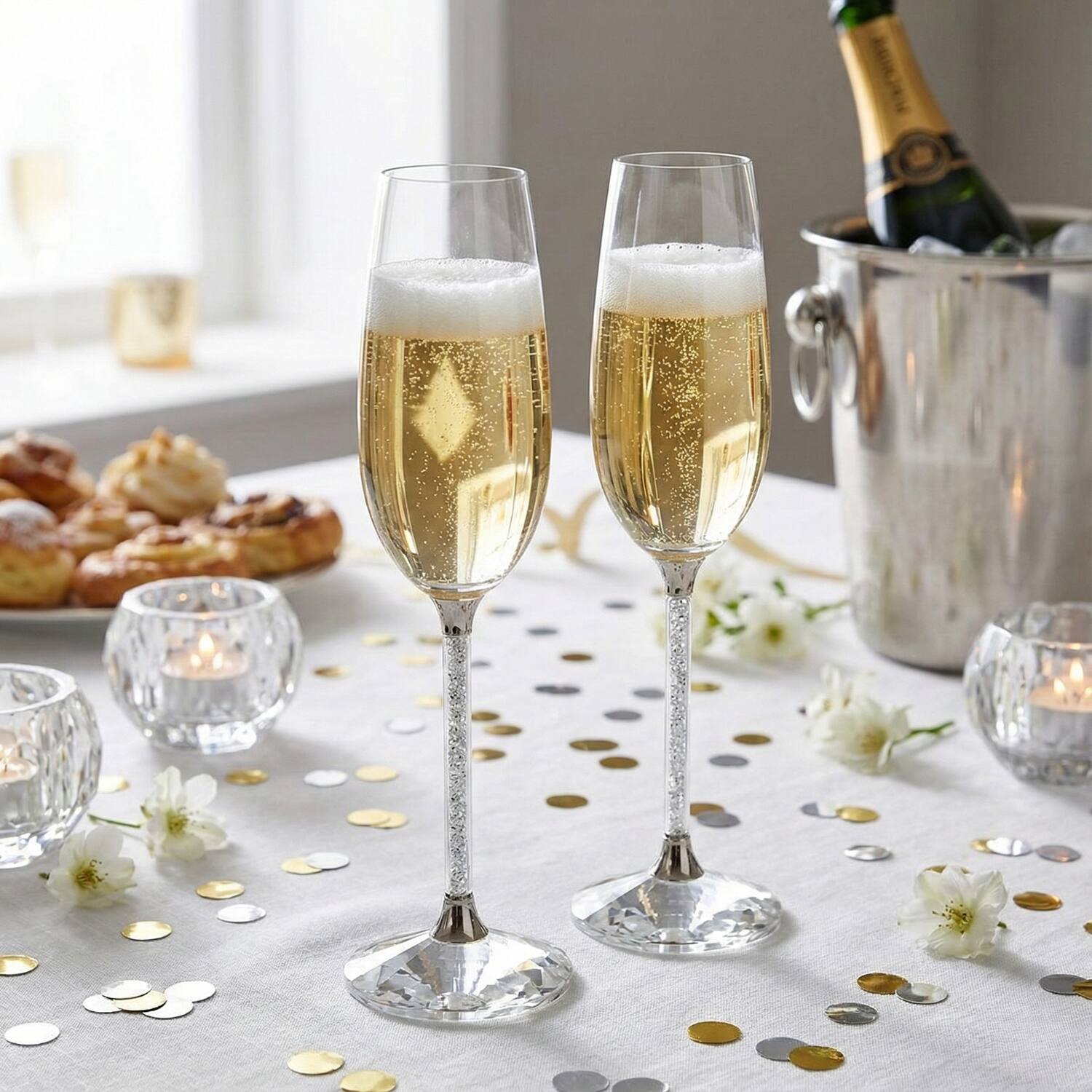 Angle. Jay Import - Champagne Flutes Set Of 2 - Clear.