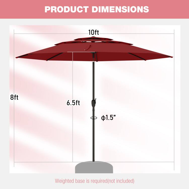 PRODUCT DIMENSIONS  
10ft  
8ft  
6.5ft  
1.5"  
Weighted base is required (not included)