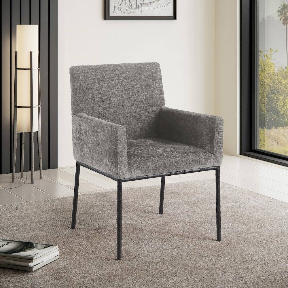 Alt View 1. Meridian Furniture - Reeves Grey Chenille Fabric Dining Chair, Set of 2 - Grey.