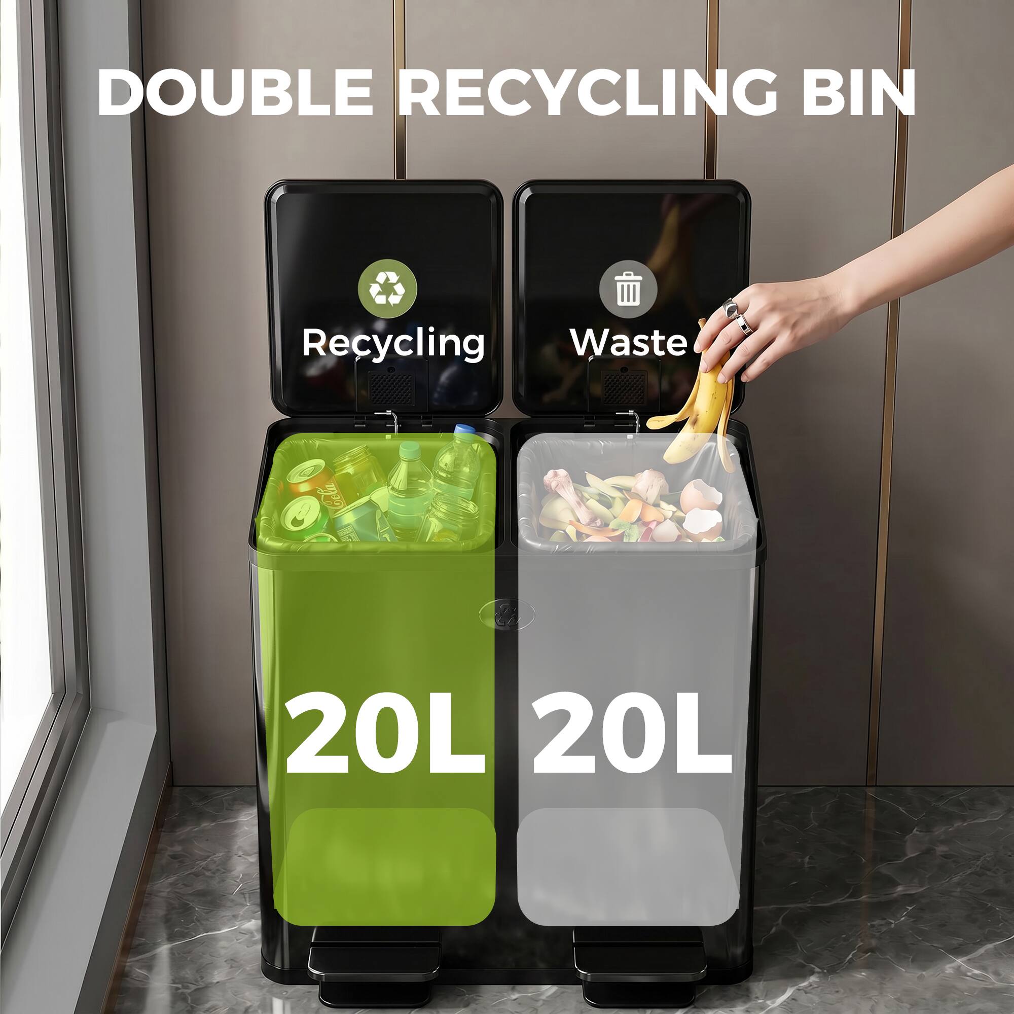 DOUBLE RECYCLING BIN

Recycling Waste
20L 20L