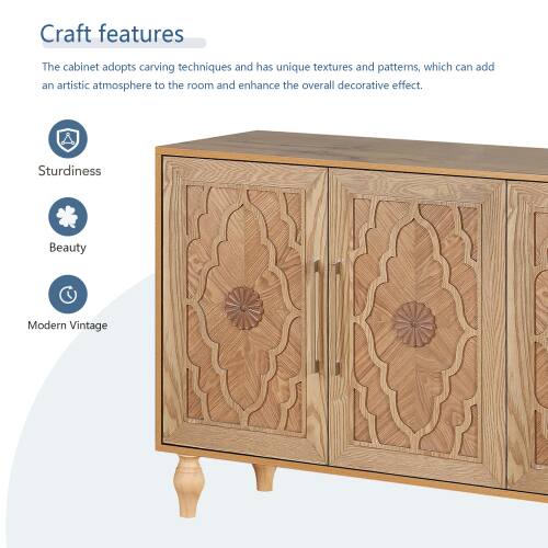 Craft features

The cabinet adopts carving techniques and has unique textures and patterns, which can add an artistic atmosphere to the room and enhance the overall decorative effect.

- Sturdiness
- Beauty
- Modern Vintage