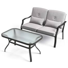 Costway - 2 PCS Patio Furniture Set Outdoor Loveseat Chair Coffee Table Cushioned Seat - Black,Gray