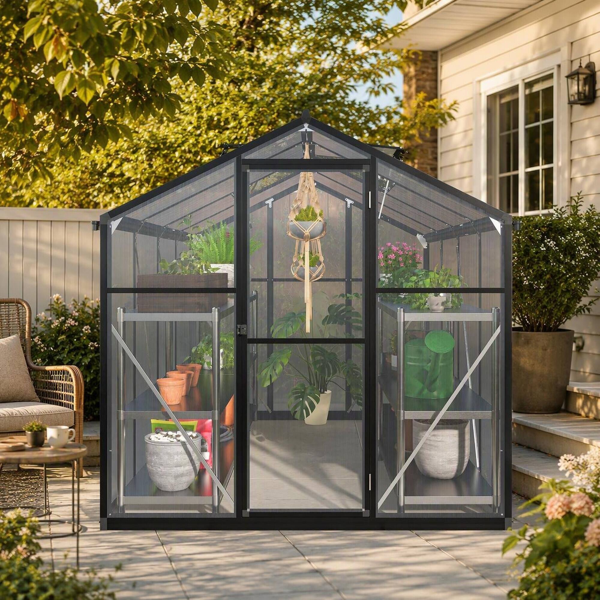 RYHNUYNE 6x8 ft Walk in Greenhouse, Polycarbonate Panels, Aluminum ...
