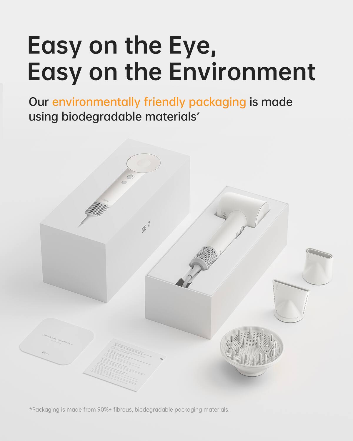 Easy on the Eye, Easy on the Environment

Our environmentally friendly packaging is made using biodegradable materials*

*Packaging is made from 90%+ fibrous, biodegradable packaging materials.