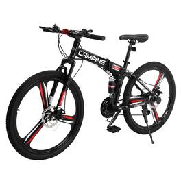 Winado - 26in 21-Speed Foldable Mountain Bike Dual Suspension High Carbon Steel,Sturdy Steel Frame, Front Suspension - Black