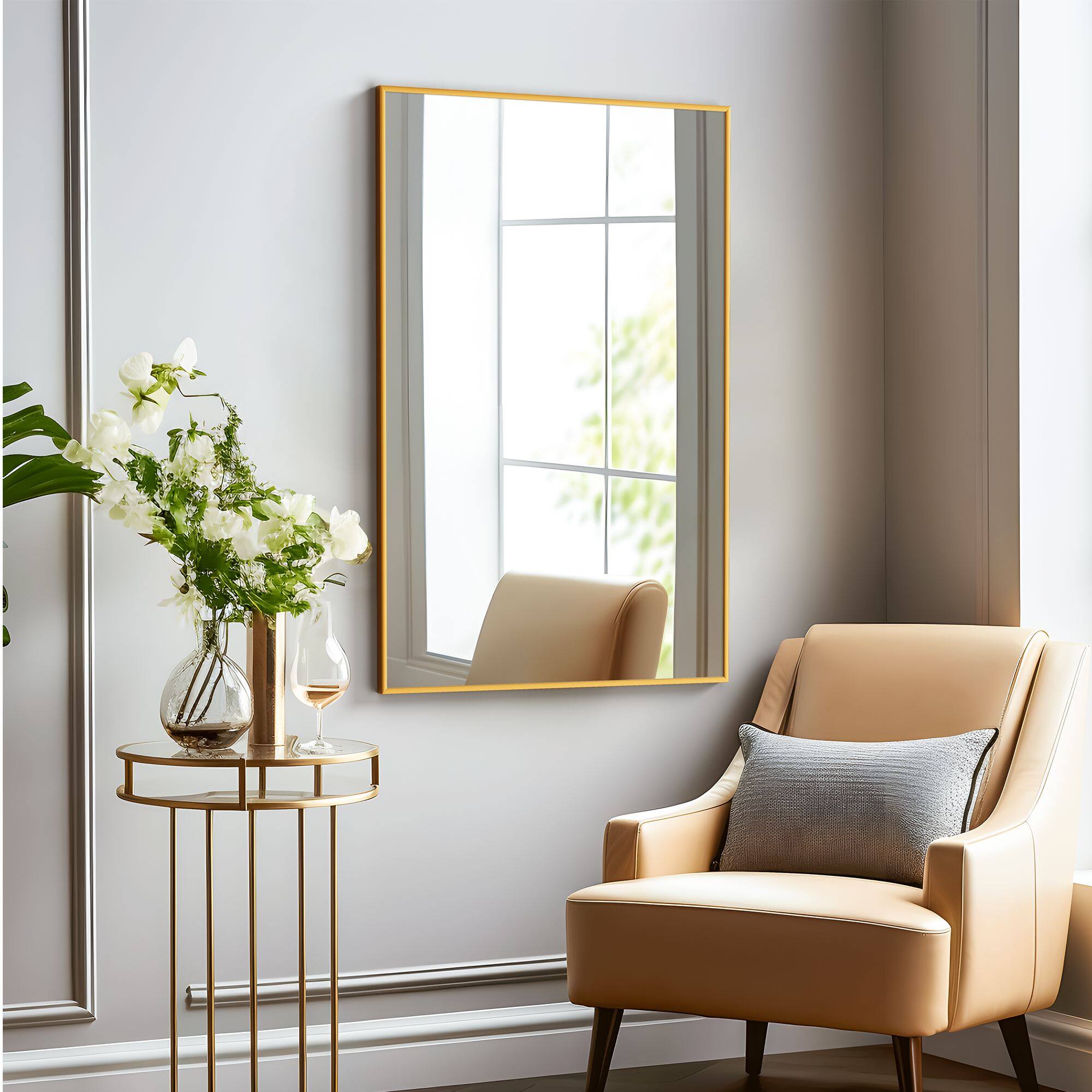 Alt View 2. PexFix - Modern Metal Frame Bathroom Mirror, 24x36 in. Rectangle, Wall-Mounted for Vanity & Powder Room - Gold.