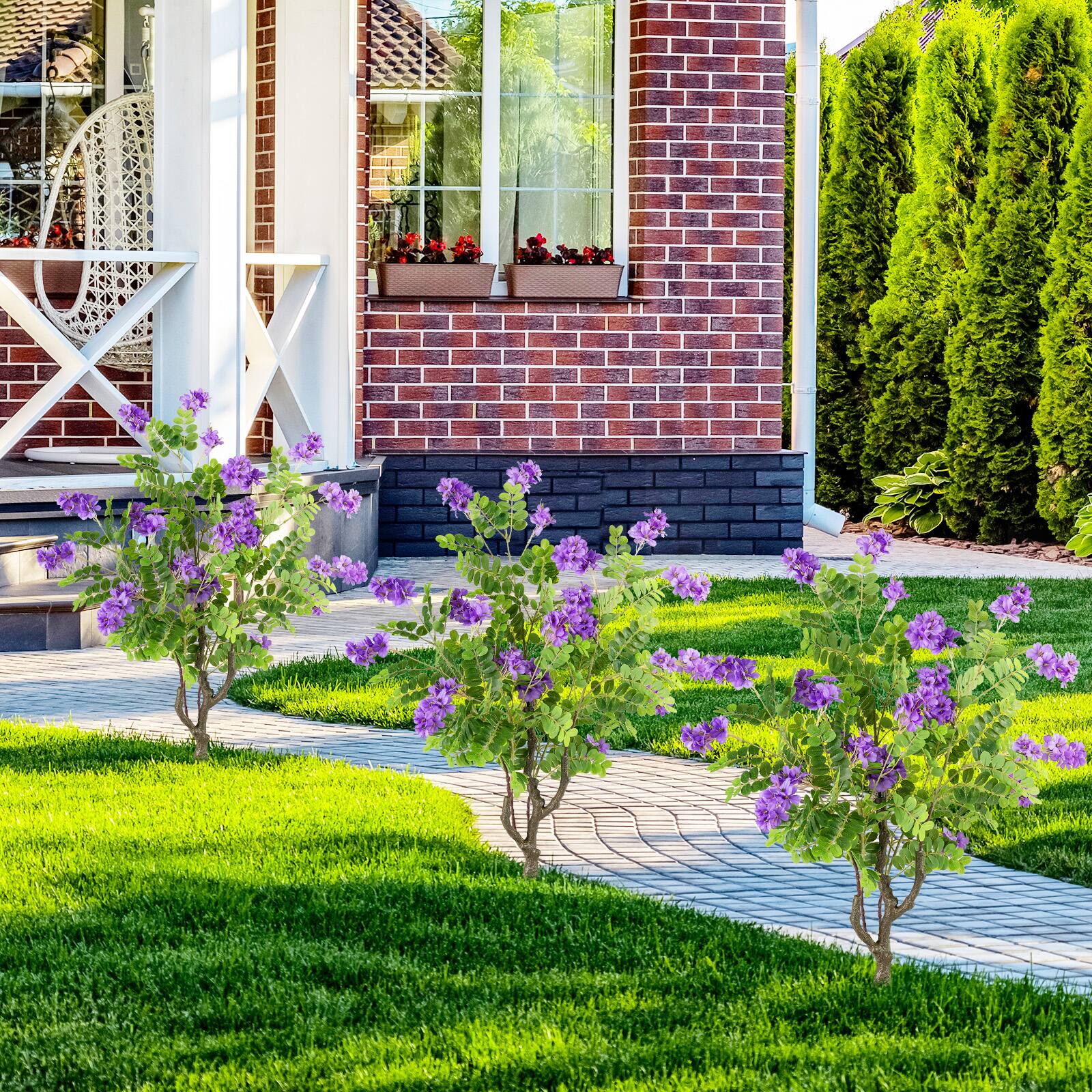 Alt View 3. Gymax - Gymax 2 Pack Artificial Locust Flower Trees w/Ground Spikes Sophora Japonica Blossoms White & Purple - Purple.