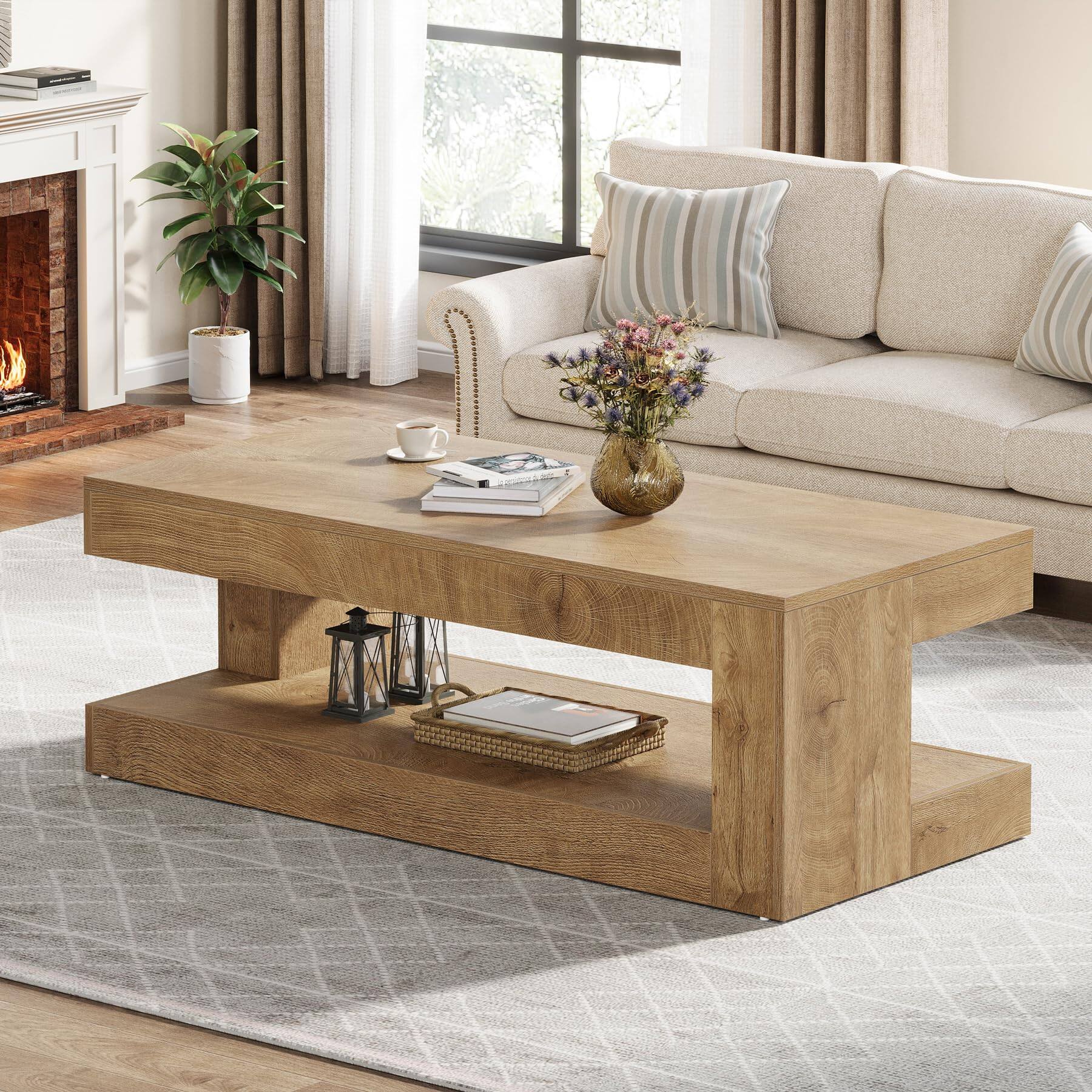 Back. Tribesigns - Coffee Table for Living Room, 47.24" Center Tea Table - Natural Wood - Rectangle.