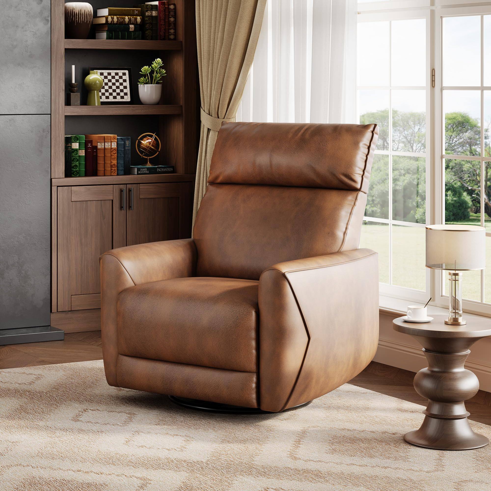 Front. Jojoka - Power Recliner Chair, Swivel Rocker Chair, Chenille Upholstered Nursery Chair with USB Ports - Brown.
