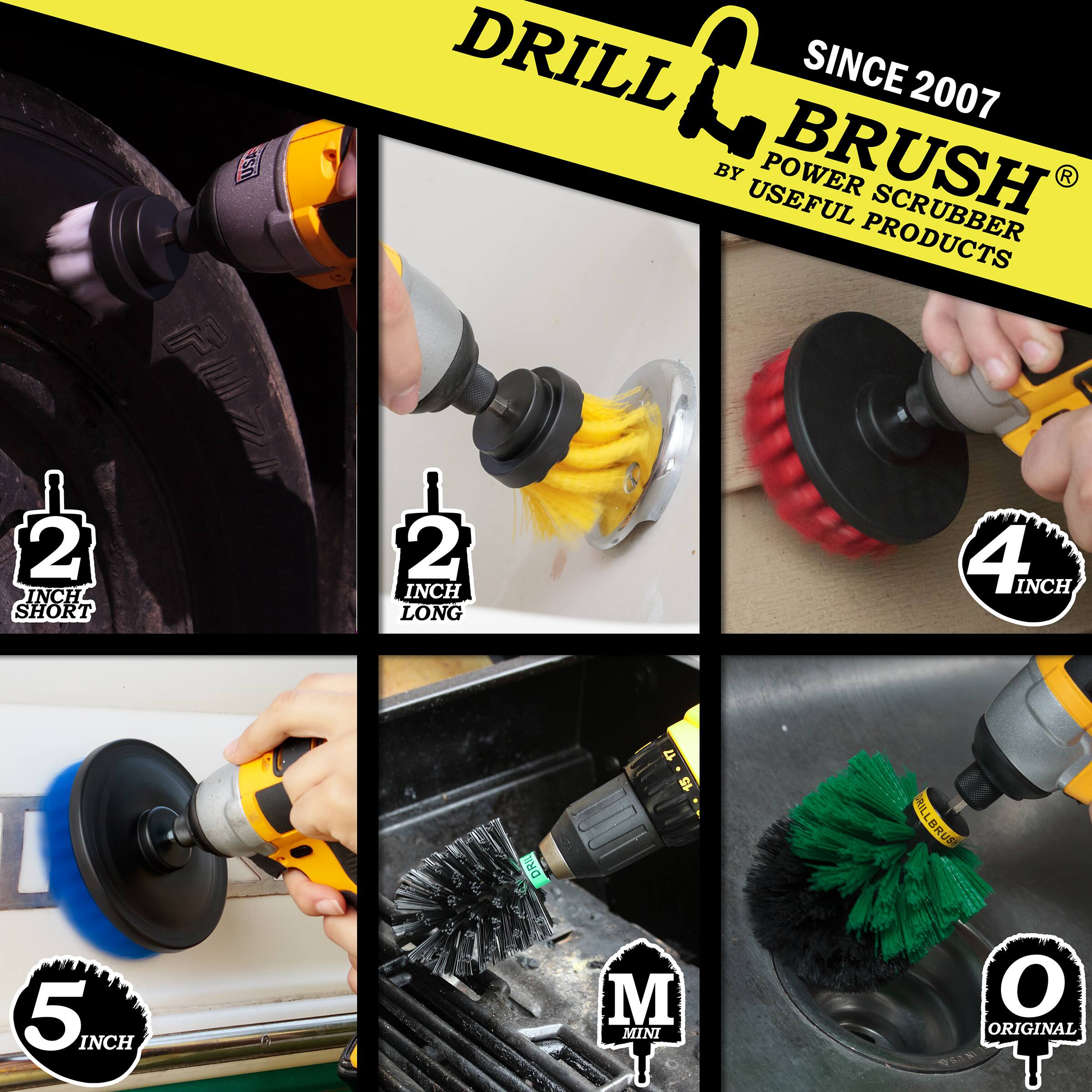 DRILL BRUSH SINCE 2007 BY USEFUL PRODUCTS 2 INCH SHORT 2 INCH LONG 4 INCH 5 INCH M MINI O ORIGINAL